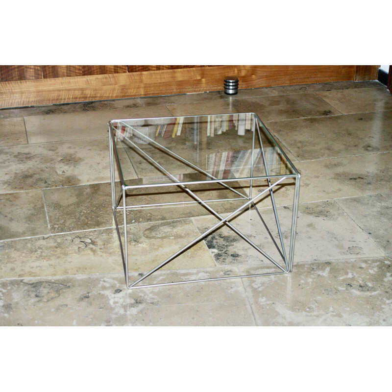 Vintage isosceles glass coffee table by Max Sauze, France 1970