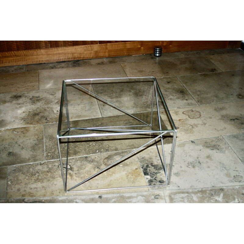 Vintage isosceles glass coffee table by Max Sauze, France 1970