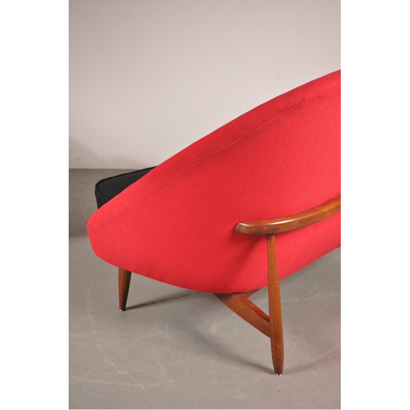 Suite de salon Artifort en tissu rouge et noir, Theo RUTH - 1950
