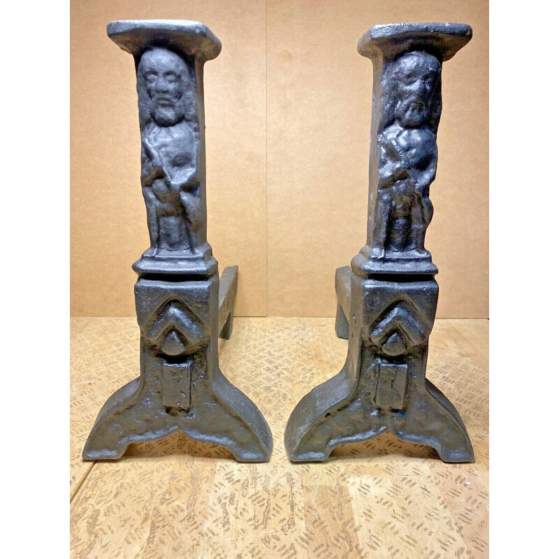 Pair of vintage gothic andirons