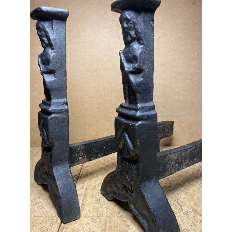 Pair of vintage gothic andirons