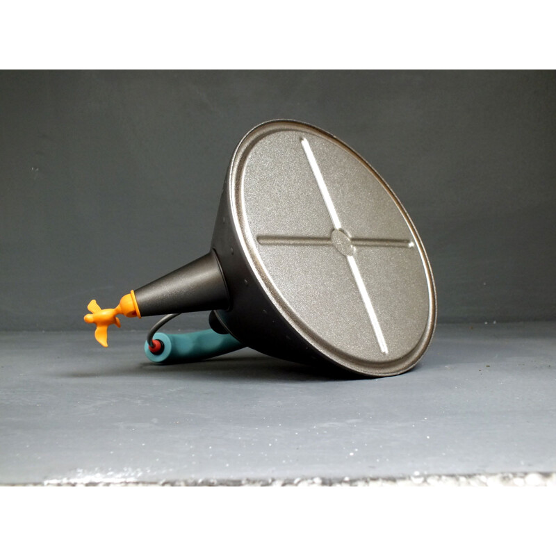 Vintage tea kettle in matte platinum gray enamel by Michael Graves for Alessi, Italy