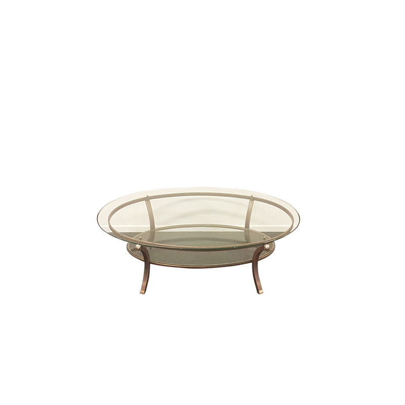 Vintage oval glass coffee table by Pierre Vandel, France 1970