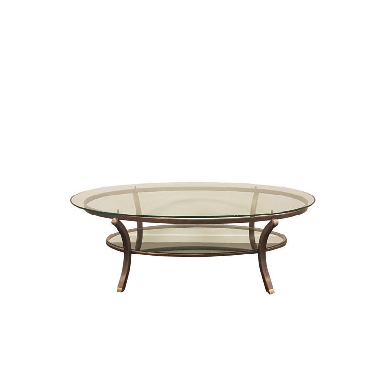 Vintage oval glass coffee table by Pierre Vandel, France 1970