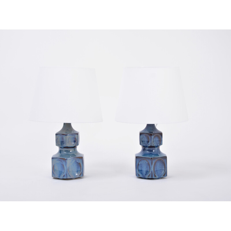 Pair of vintage blue Danish table lamps by Einar Johansen for Soholm, 1960s