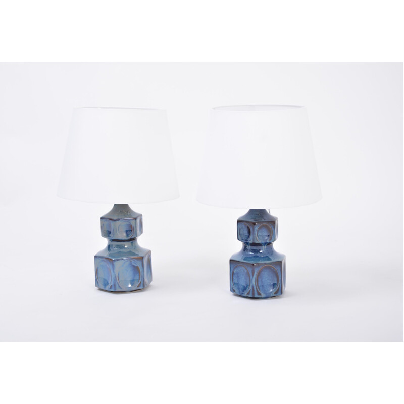 Pair of vintage blue Danish table lamps by Einar Johansen for Soholm, 1960s