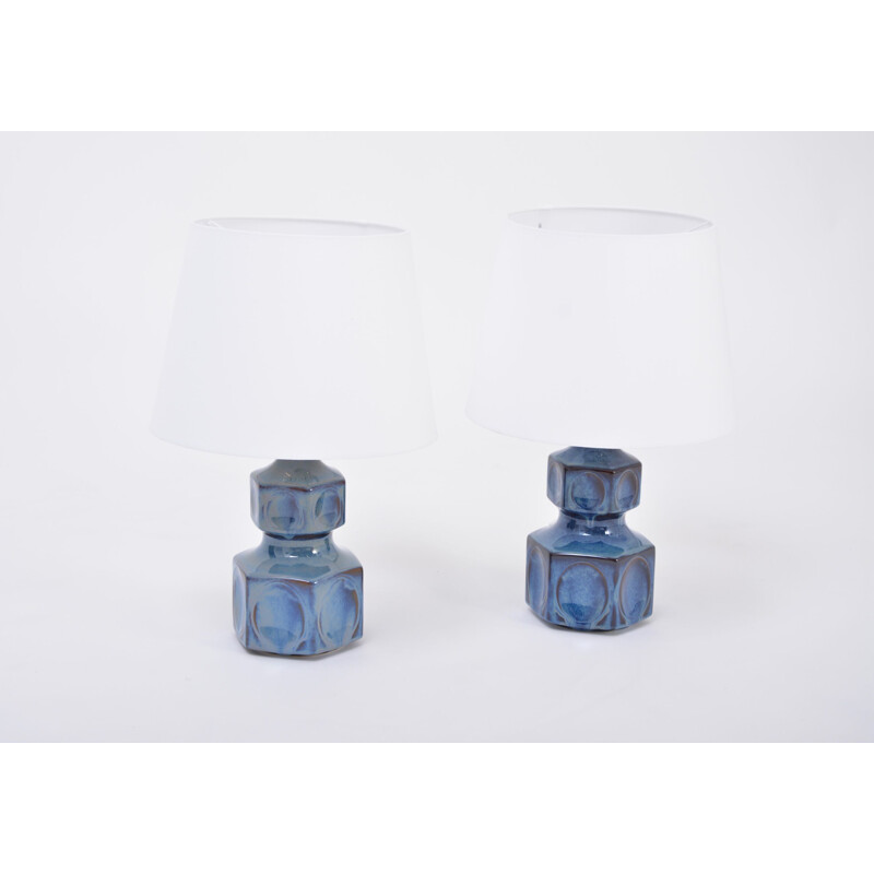 Pair of vintage blue Danish table lamps by Einar Johansen for Soholm, 1960s