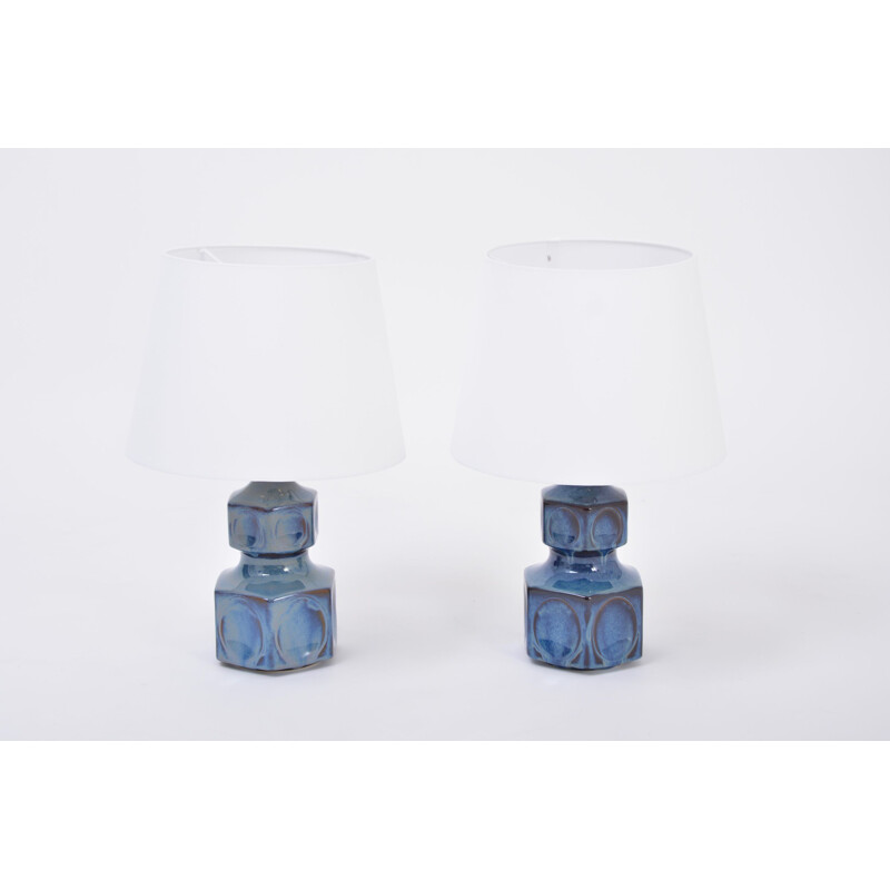 Pair of vintage blue Danish table lamps by Einar Johansen for Soholm, 1960s