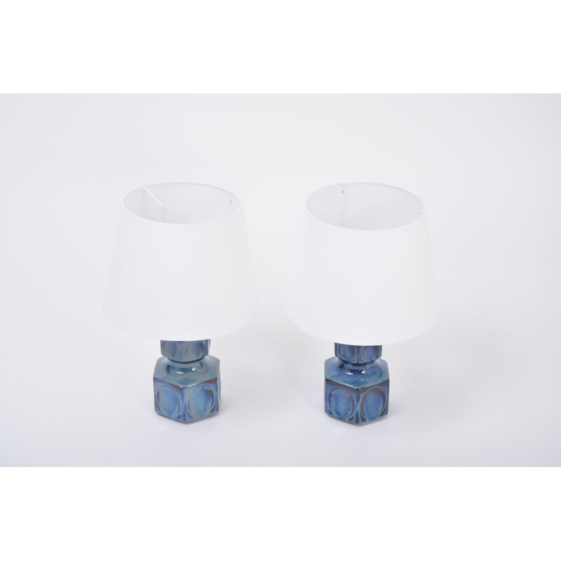 Pair of vintage blue Danish table lamps by Einar Johansen for Soholm, 1960s