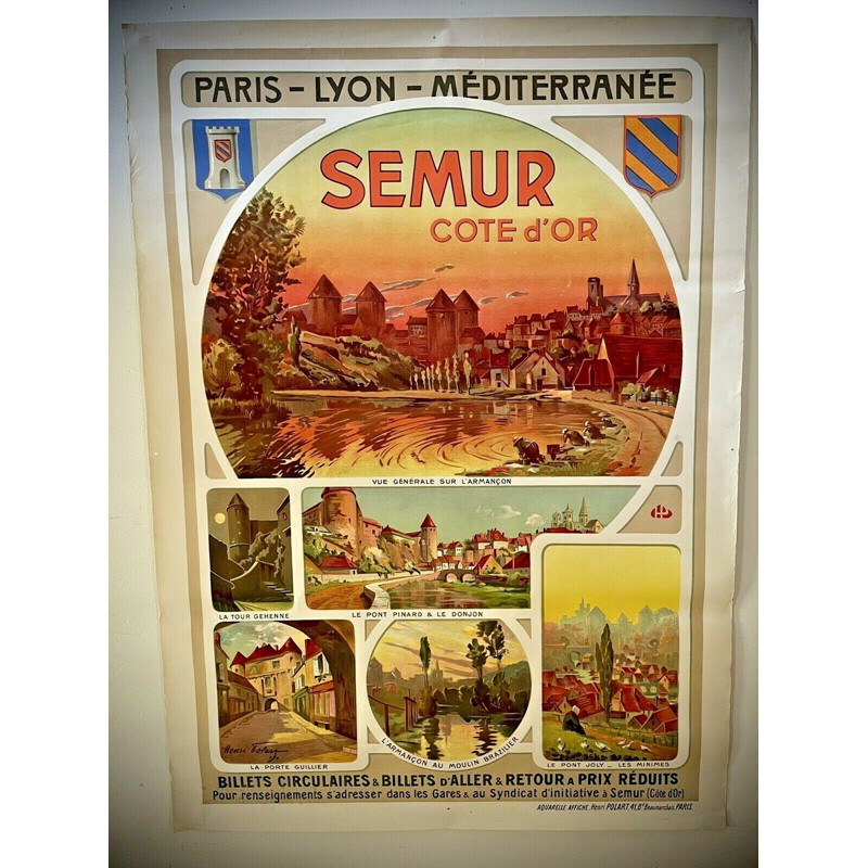 Original vintage poster "chemin de fer Plm - Semur en Auxois" by Henri Polard