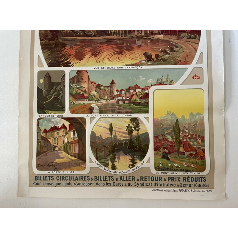 Original vintage poster "chemin de fer Plm - Semur en Auxois" by Henri Polard