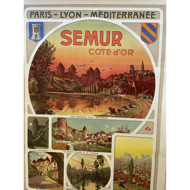 Original vintage poster "chemin de fer Plm - Semur en Auxois" by Henri Polard