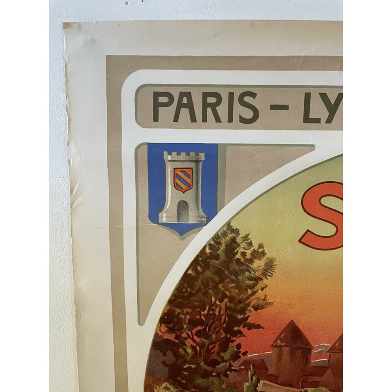 Affiche originale vintage "chemin de fer Plm - Semur en Auxois" par Henri Polard