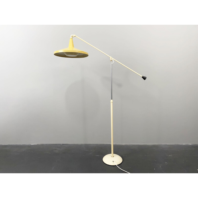 Vintage yellow Panama floor lamp by Wim Rietveld for Gispen, Netherlands 1950s