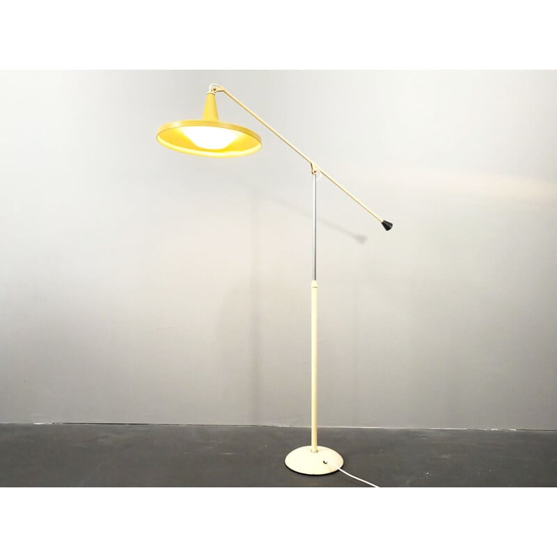 Vintage yellow Panama floor lamp by Wim Rietveld for Gispen, Netherlands 1950s