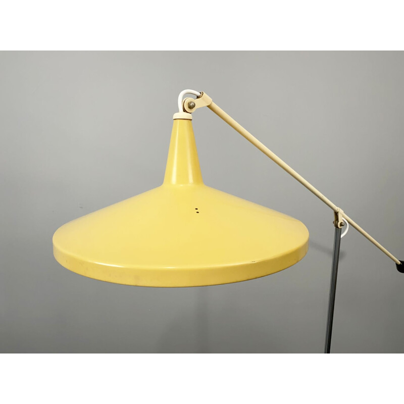 Lampada da terra vintage Panama gialla di Wim Rietveld per Gispen, Paesi Bassi 1950