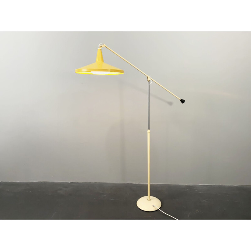 Lampada da terra vintage Panama gialla di Wim Rietveld per Gispen, Paesi Bassi 1950