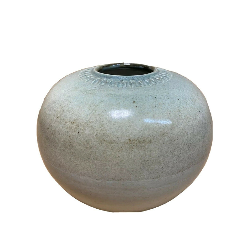 Vintage ball vase in celadon enamel porcelain by Gustave Tiffoche