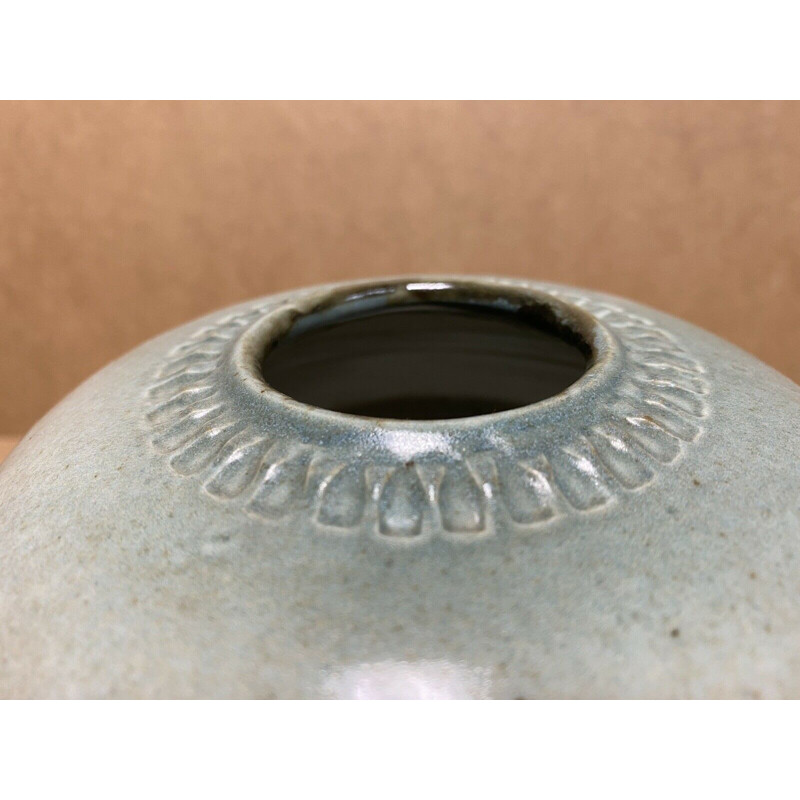Vintage ball vase in celadon enamel porcelain by Gustave Tiffoche