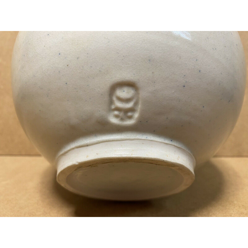 Jarrón bola vintage en porcelana esmaltada celadón de Gustave Tiffoche