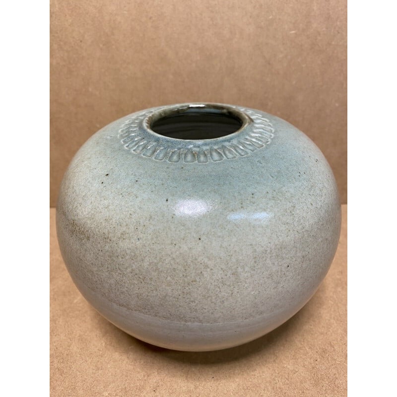 Vintage ball vase in celadon enamel porcelain by Gustave Tiffoche