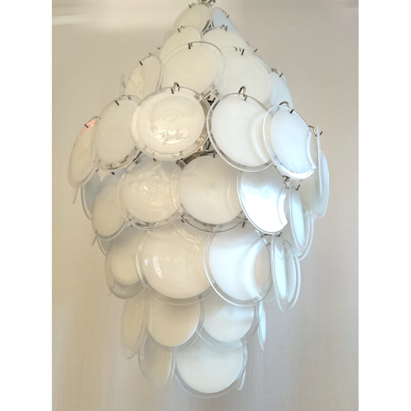 White Glass Chandelier, Gino VISTOSI - 1960s