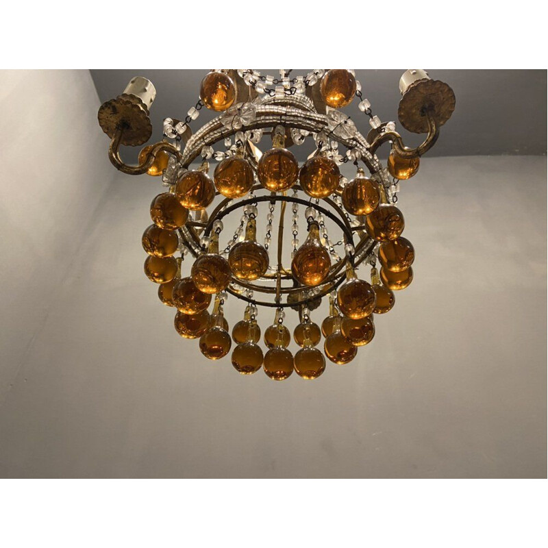 Candelabro Veneziano Vintage com gotas de vidro Murano dourado