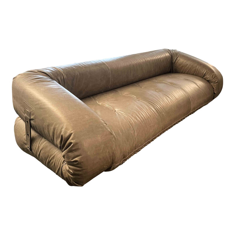 Vintage leather Anfibio sofa-bed by Alessandro Becchi for Giovannetti, 1972
