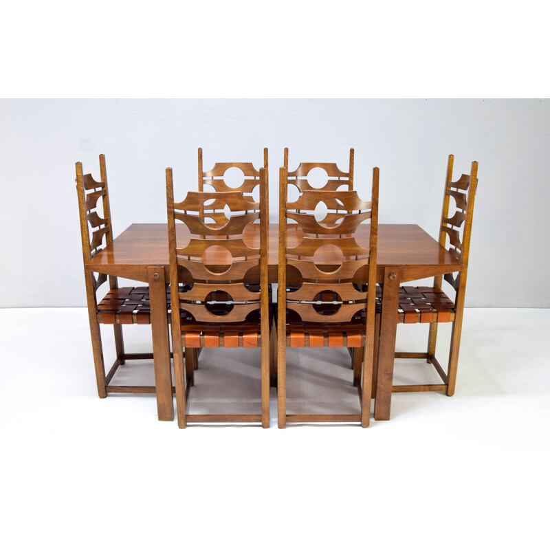 Mid century ashwood and leather dining set by Jordi Vilanova Bosh