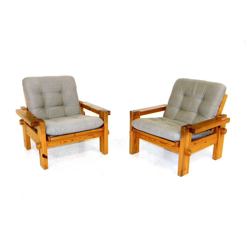 Pair of vintage pine armchairs by Yngve Ekström for Swedese, 1970