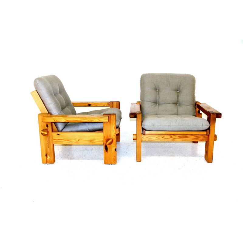 Pair of vintage pine armchairs by Yngve Ekström for Swedese, 1970