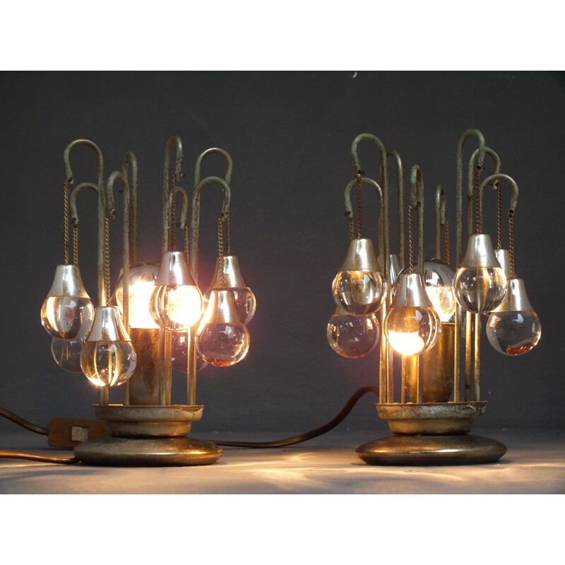 Paire de lampes de bureau vintage en verre par Sciolari, Italie 1970