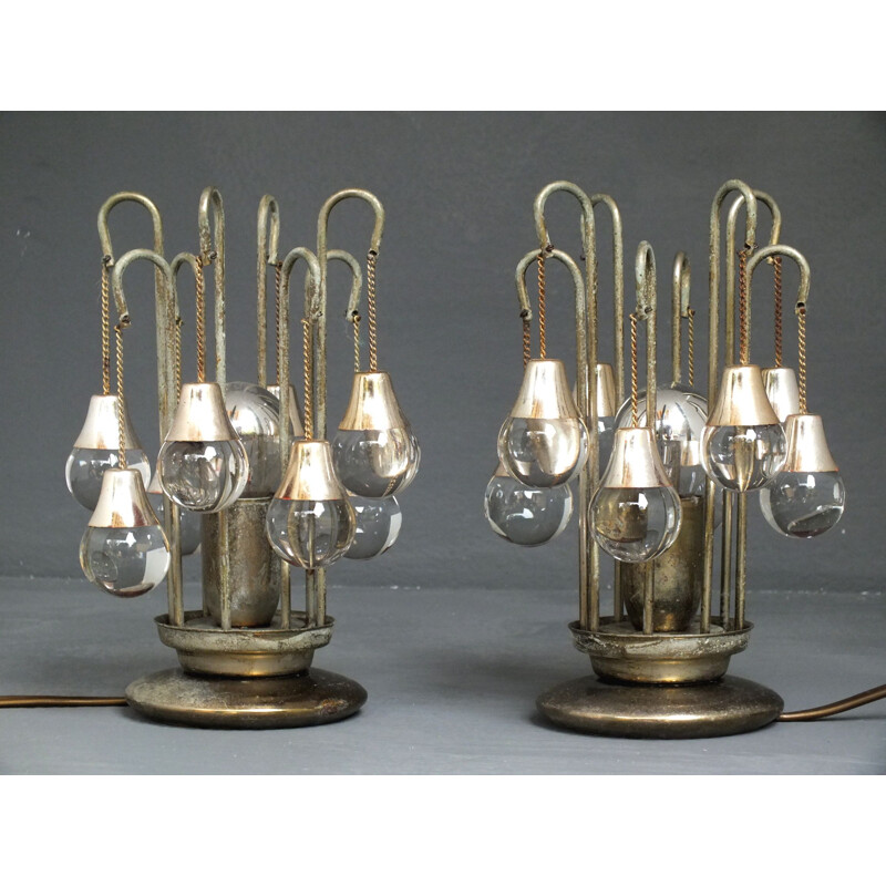 Paar vintage glazen bureaulampen van Sciolari, Italië 1970