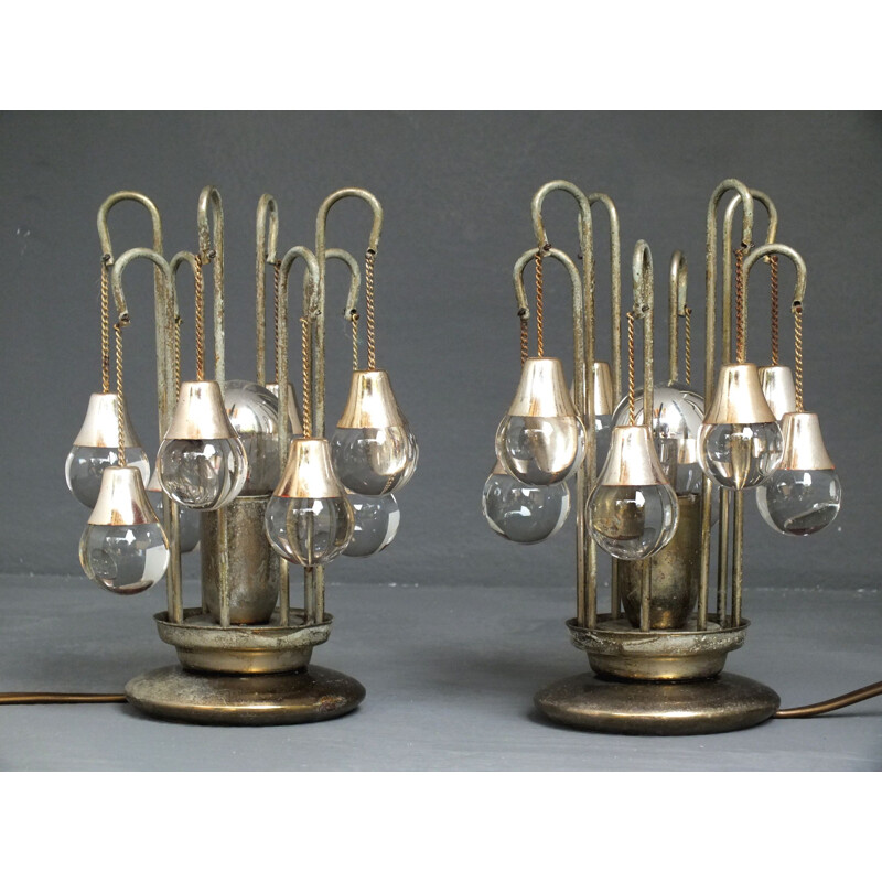 Pair of vintage glass desk lamps by Sciolari, Italy 1970