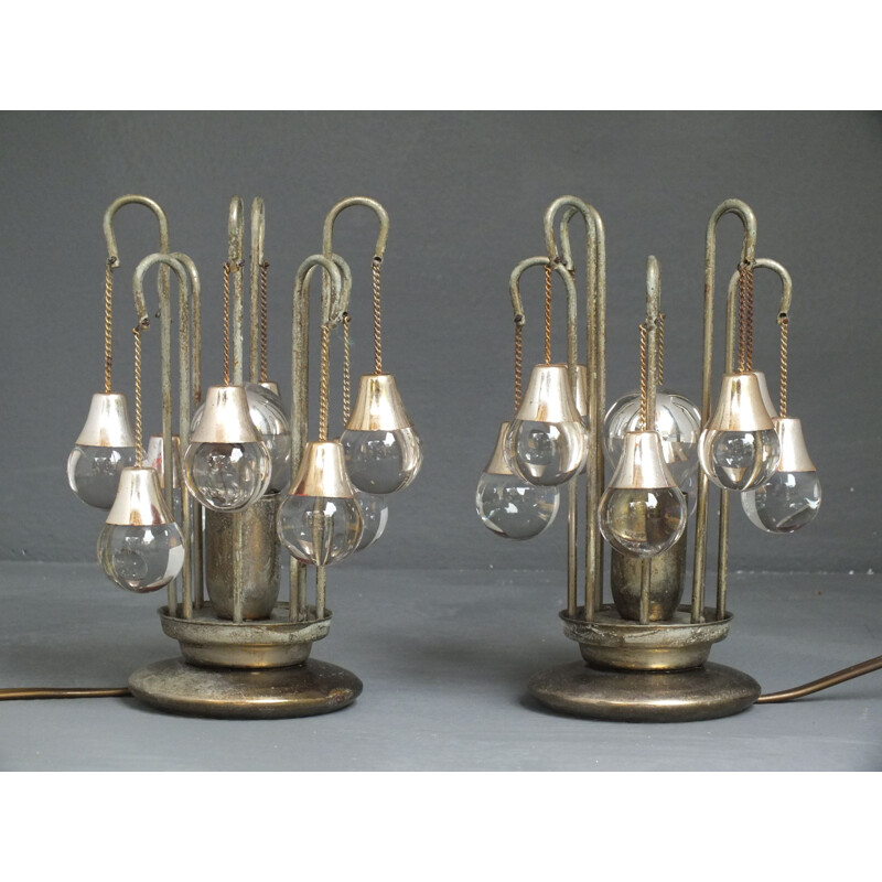 Paire de lampes de bureau vintage en verre par Sciolari, Italie 1970