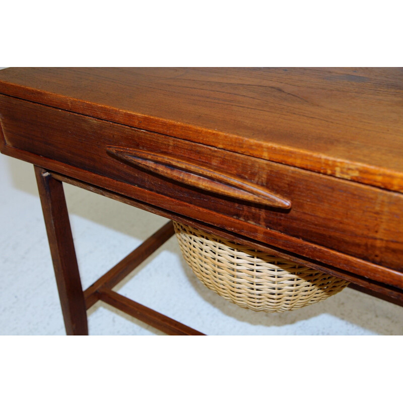 Vintage night stand with rattan basket, Denmark 1960