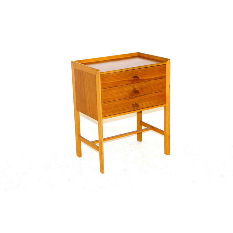 Vintage teak night stand with 3 drawers, Sweden 1960