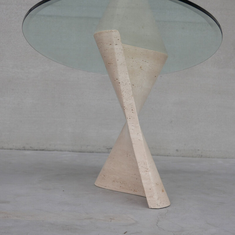 Flowing travertine and glass mid-century dining table, Italy 1970s