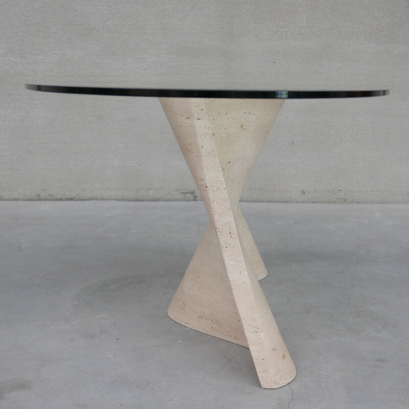 Flowing travertine and glass mid-century dining table, Italy 1970s