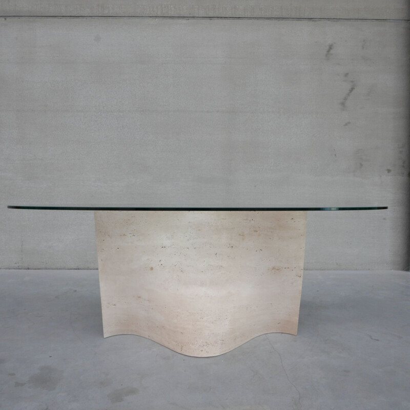 Flowing travertine and glass mid-century dining table, Italy 1970s