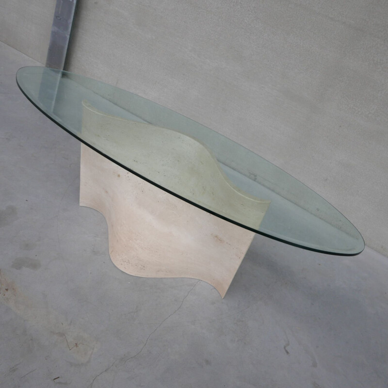 Flowing travertine and glass mid-century dining table, Italy 1970s