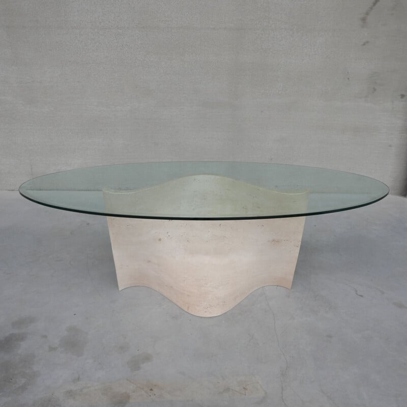 Flowing travertine and glass mid-century dining table, Italy 1970s