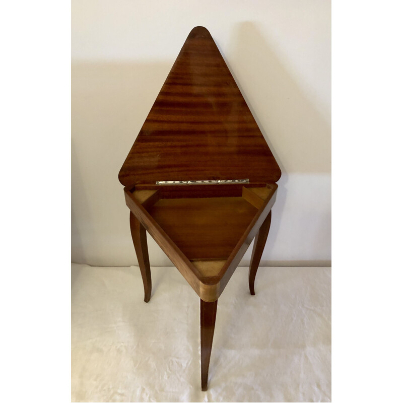 Table d'appoint triangulaire vintage en bois précieux, Italie 1950
