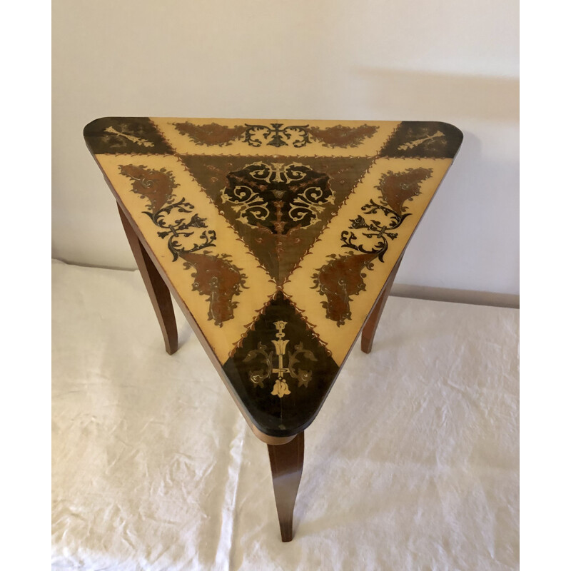 Vintage triangular side table in precious wood, Italy 1950