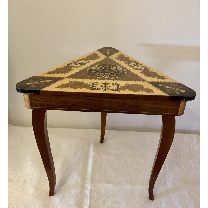 Vintage triangular side table in precious wood, Italy 1950