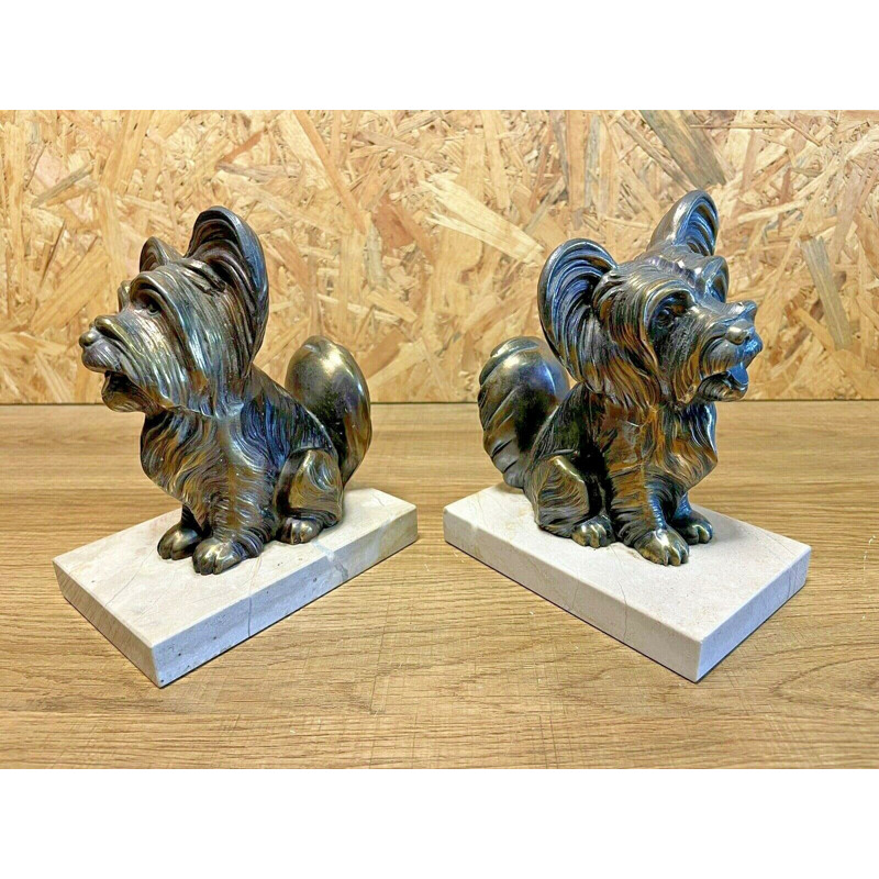 Pair of Art Deco vintage gilded bookends in marble