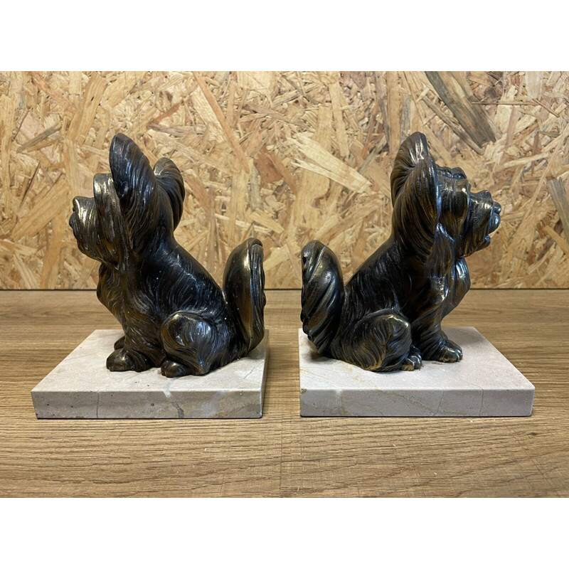 Pair of Art Deco vintage gilded bookends in marble