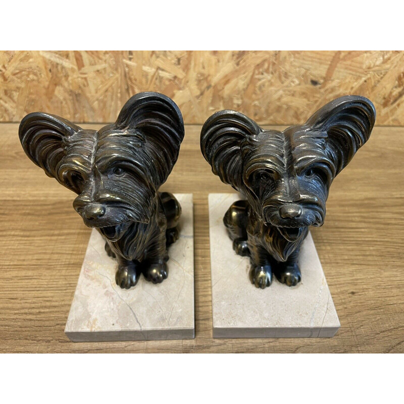 Pair of Art Deco vintage gilded bookends in marble