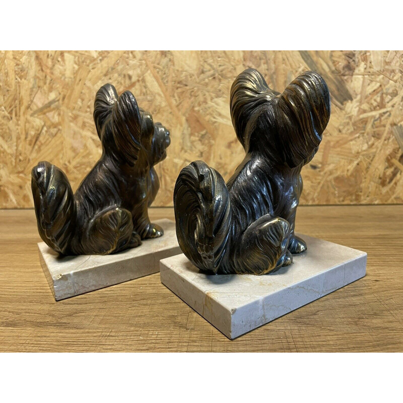 Pair of Art Deco vintage gilded bookends in marble