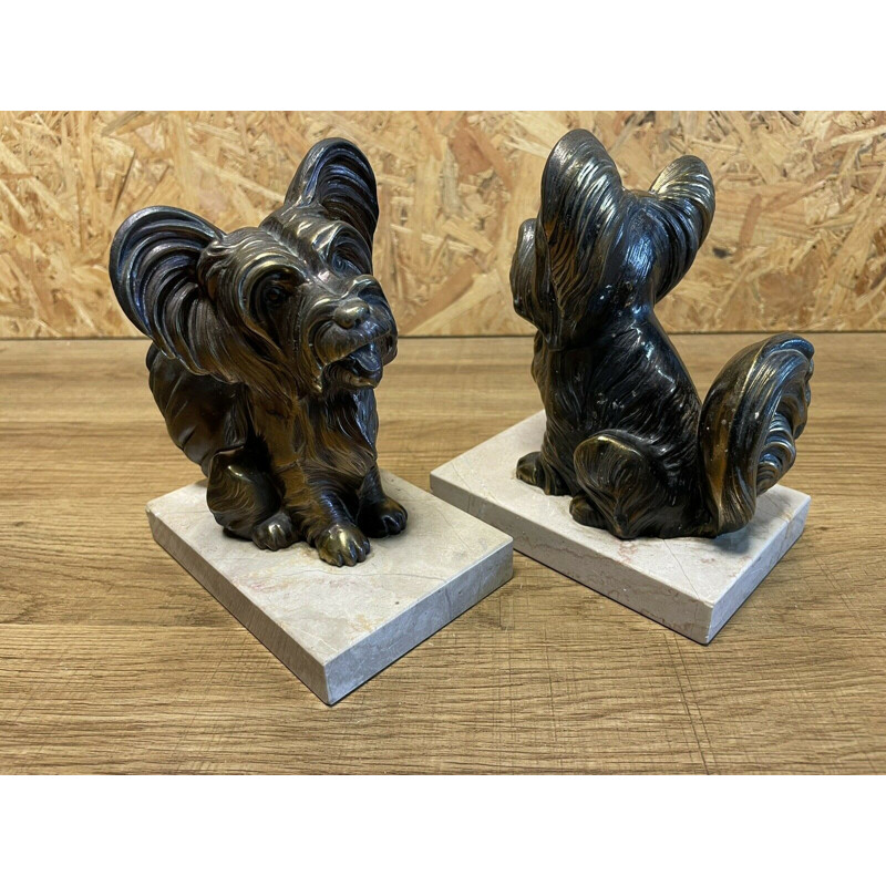 Pair of Art Deco vintage gilded bookends in marble